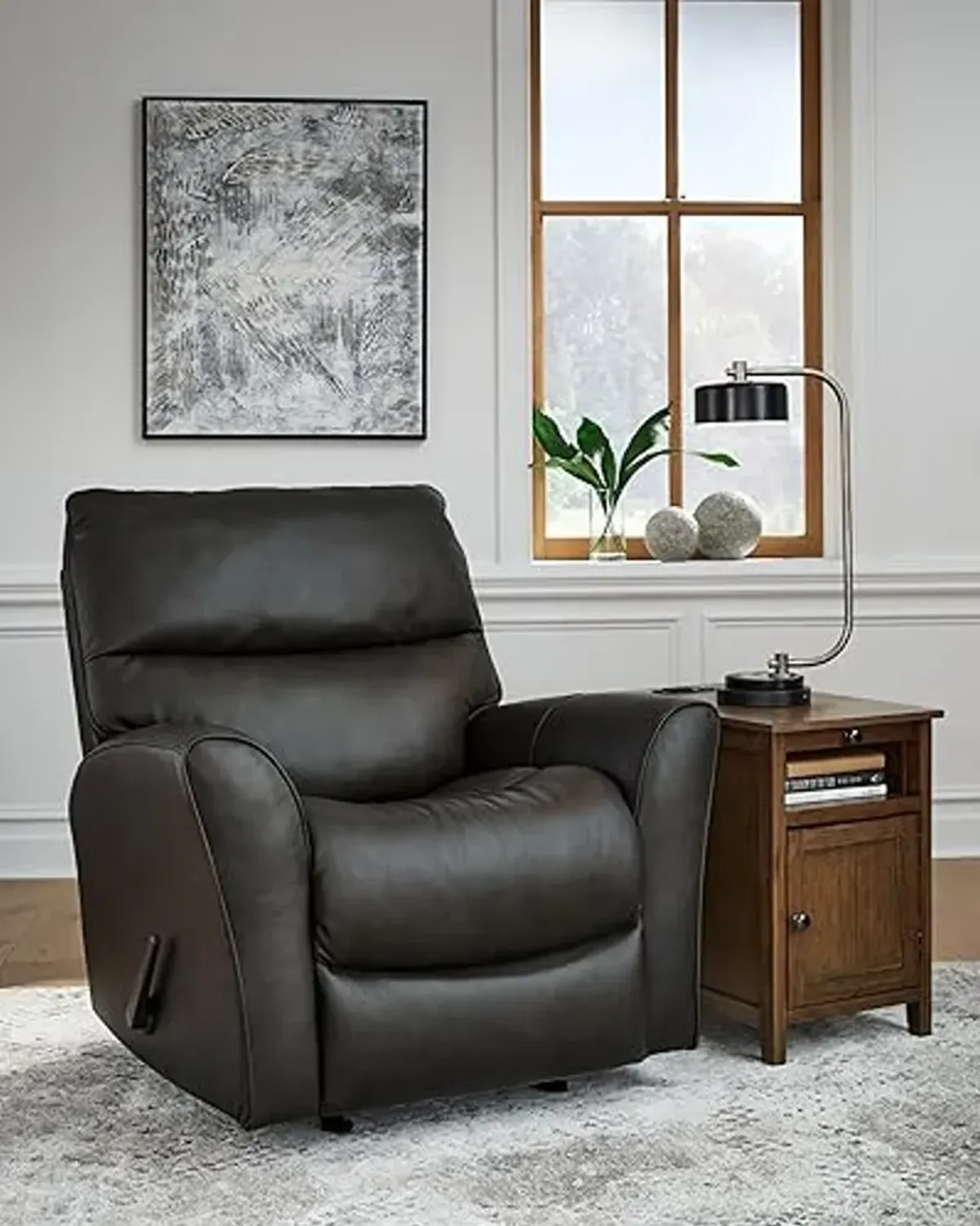 Signature Design by Ashley McAleer Modern Leather Match Manual Rocker Recliner, Black