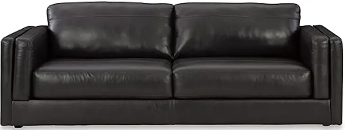 Signature Design by Ashley Amiata Modern Leather Match Sofa with Non-skid Legs, Black