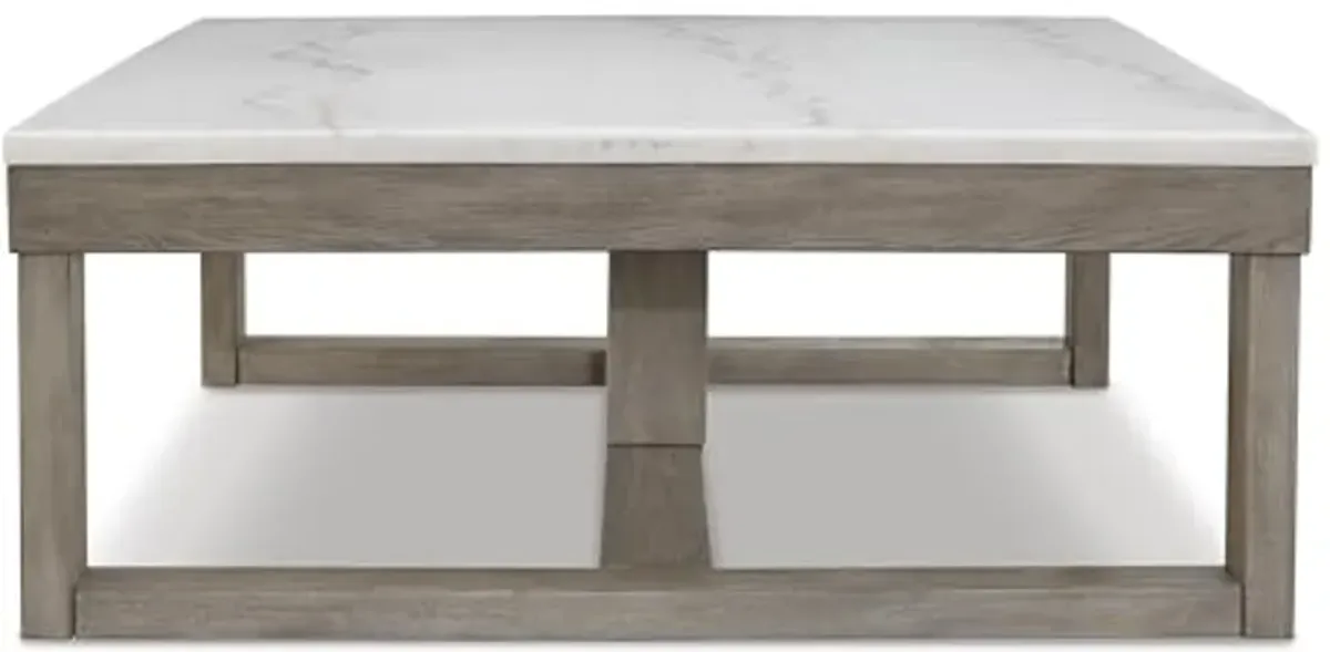 Signature Design by Ashley Loyaska Casual Cocktail Table with Natural Marble Top, White & Light Gray