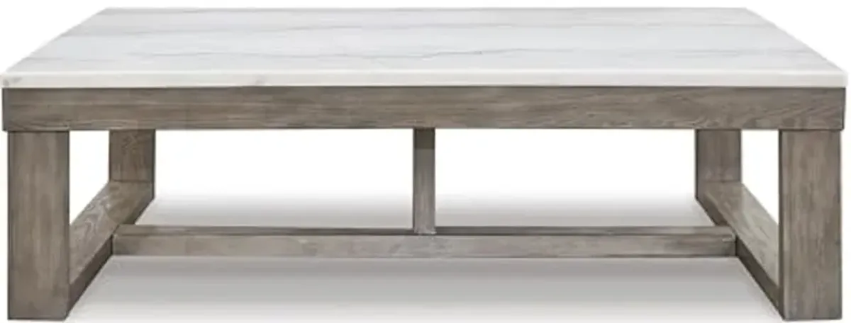 Signature Design by Ashley Loyaska Casual Cocktail Table with Natural Marble Top, White & Light Gray