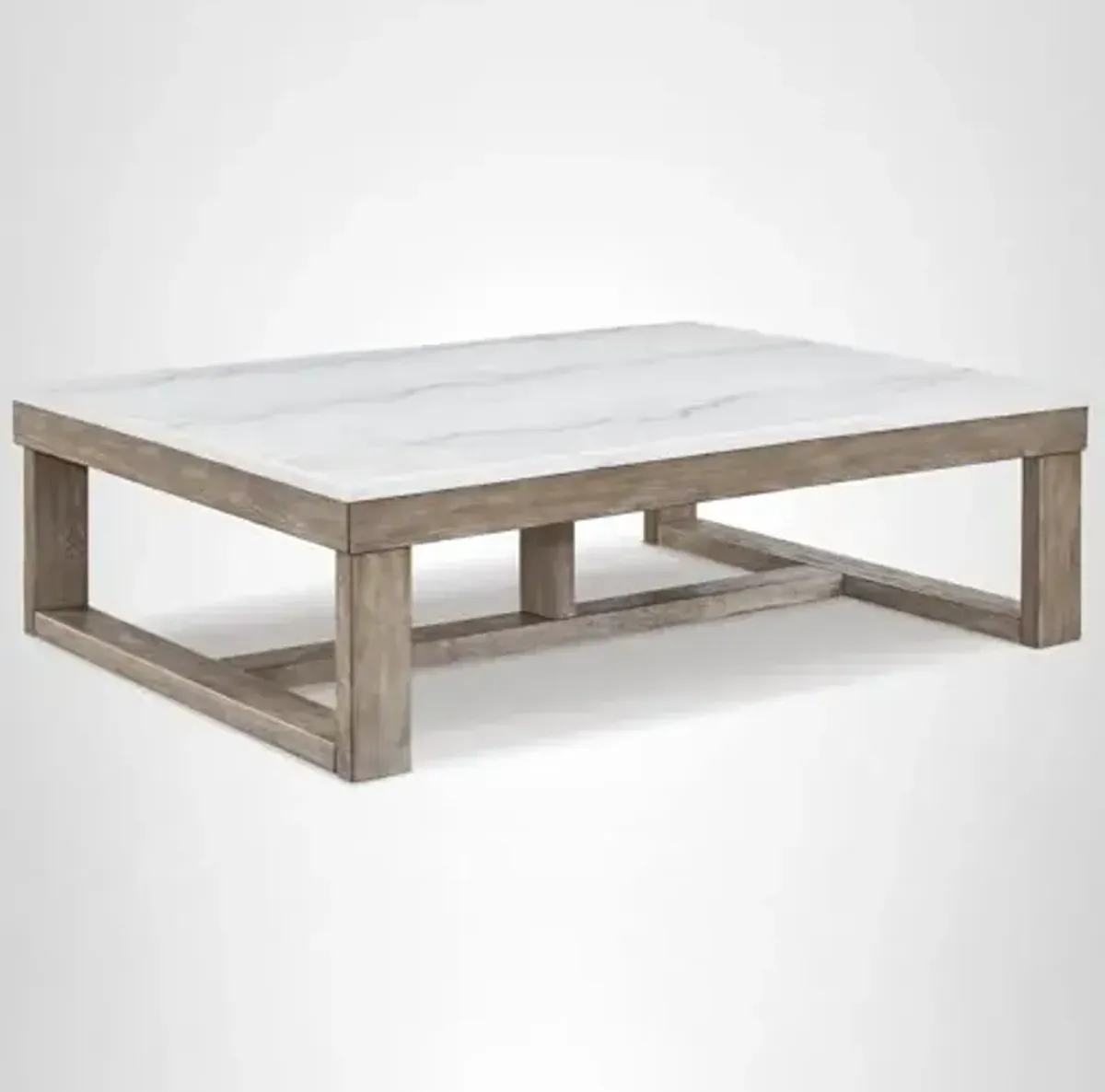 Signature Design by Ashley Loyaska Casual Rectangular Cocktail Table, Natural Marble Top, Oak Veneer, 56" W x 42" D x 16.88" H, White & Light Gray & Brown