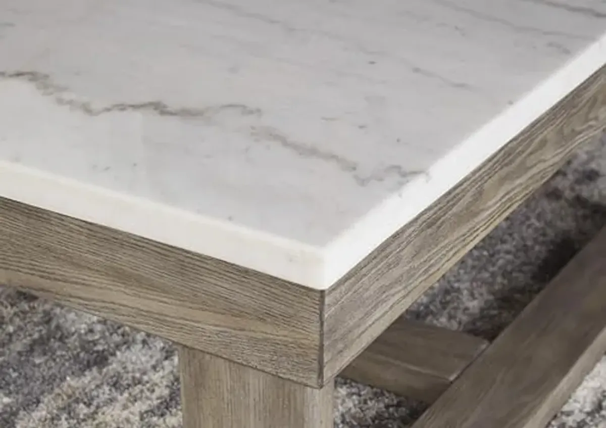 Signature Design by Ashley Loyaska Casual Cocktail Table with Natural Marble Top, White & Light Gray