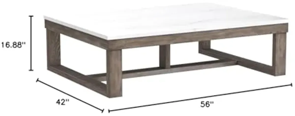 Signature Design by Ashley Loyaska Casual Cocktail Table with Natural Marble Top, White & Light Gray