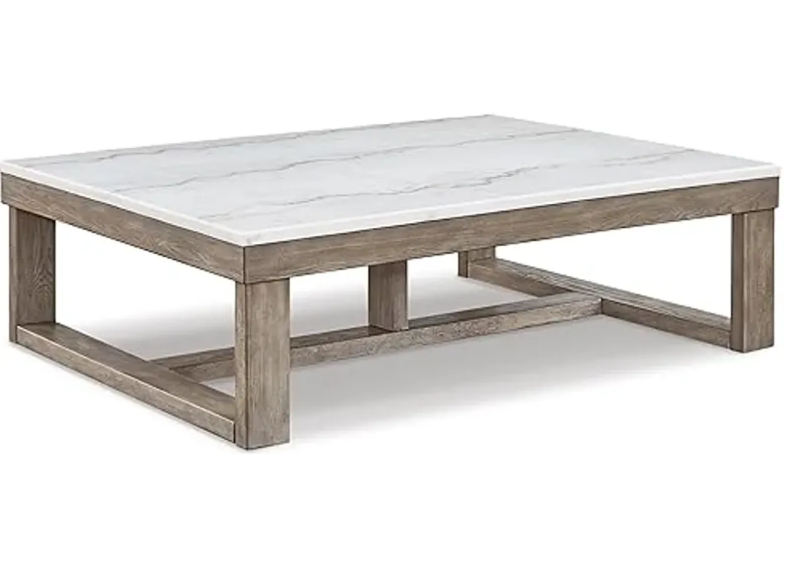 Signature Design by Ashley Loyaska Casual Cocktail Table with Natural Marble Top, White & Light Gray