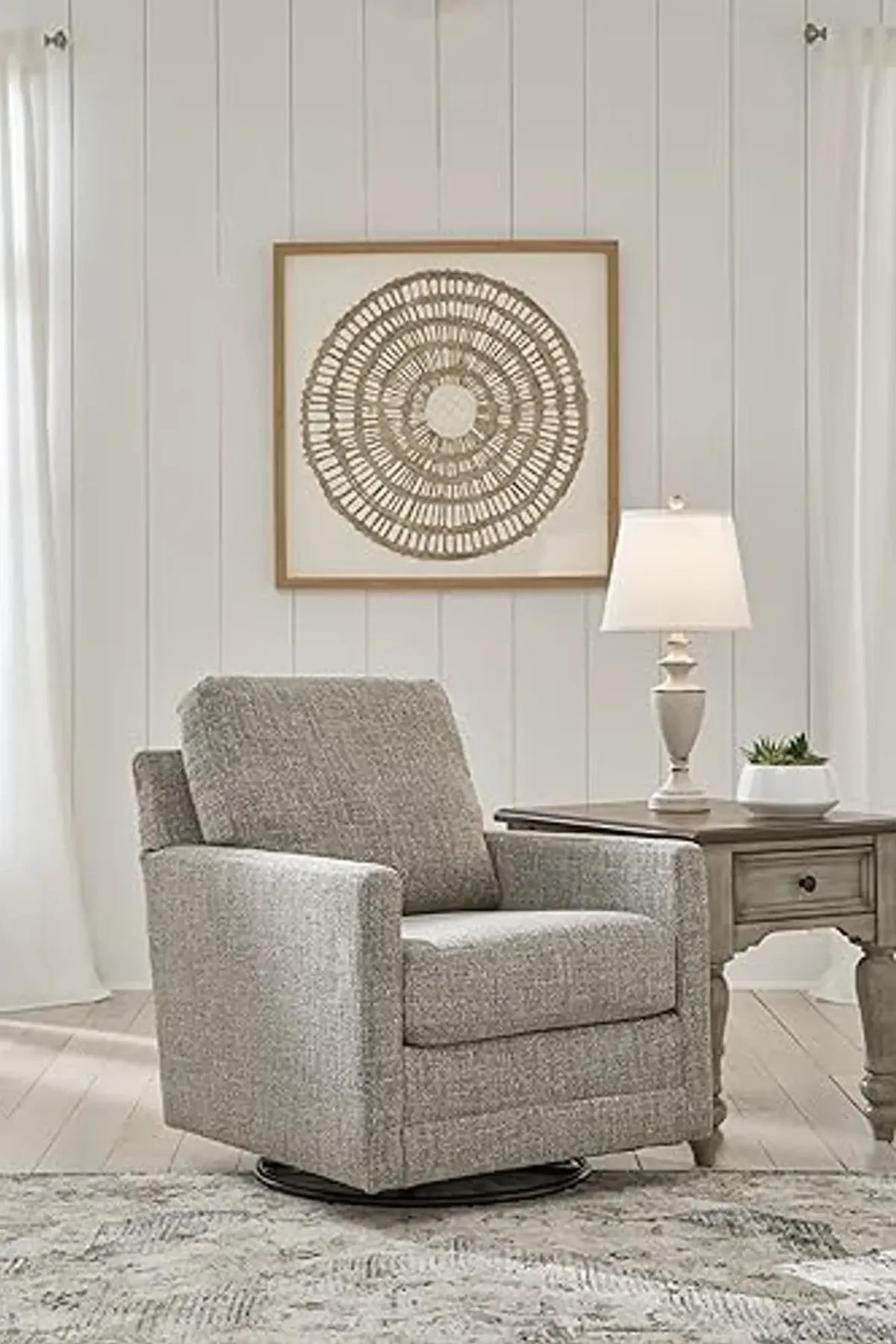 Signature Design by Ashley Bralynn Classic Upholstered Swivel Glider Accent Chair, Light Gray