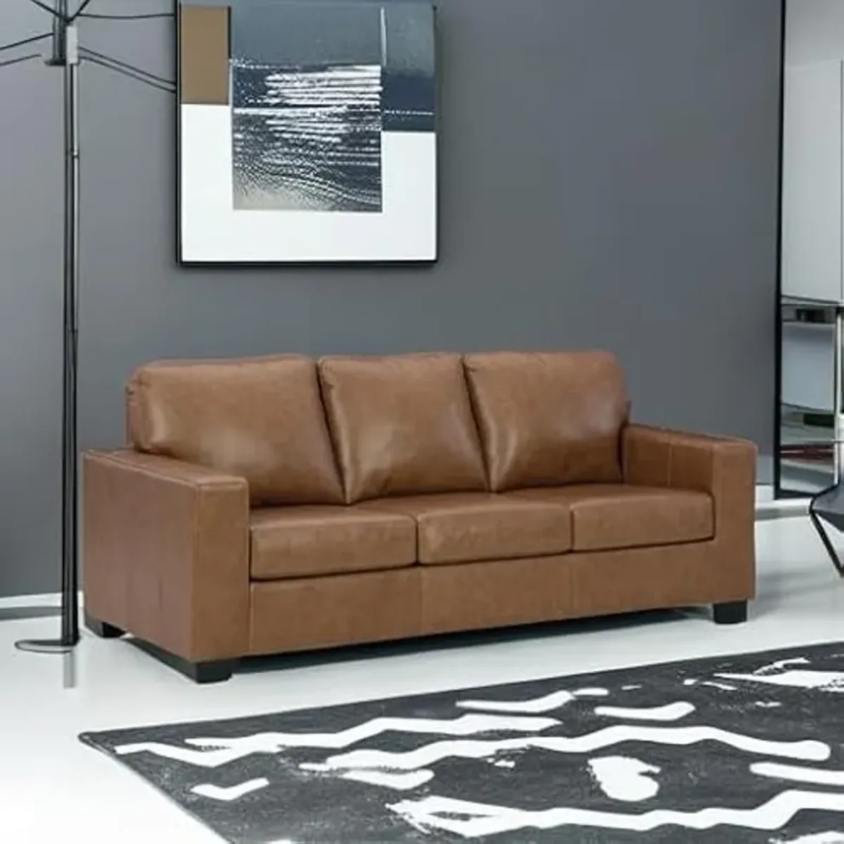 Signature Design by Ashley Bolsena Contemporary Leather Match Sofa, Dark Brown