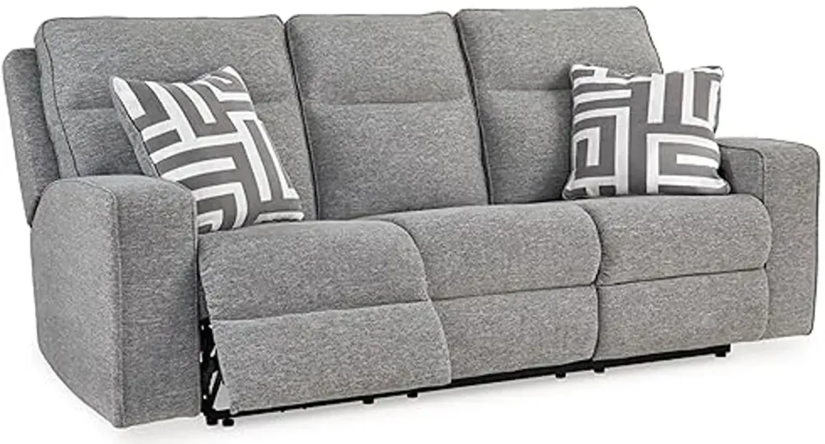 Signature Design by Ashley Biscoe Casual UV Resistant Power Reclining Sofa with Adjustable Headrest and USB Ports, Light Gray