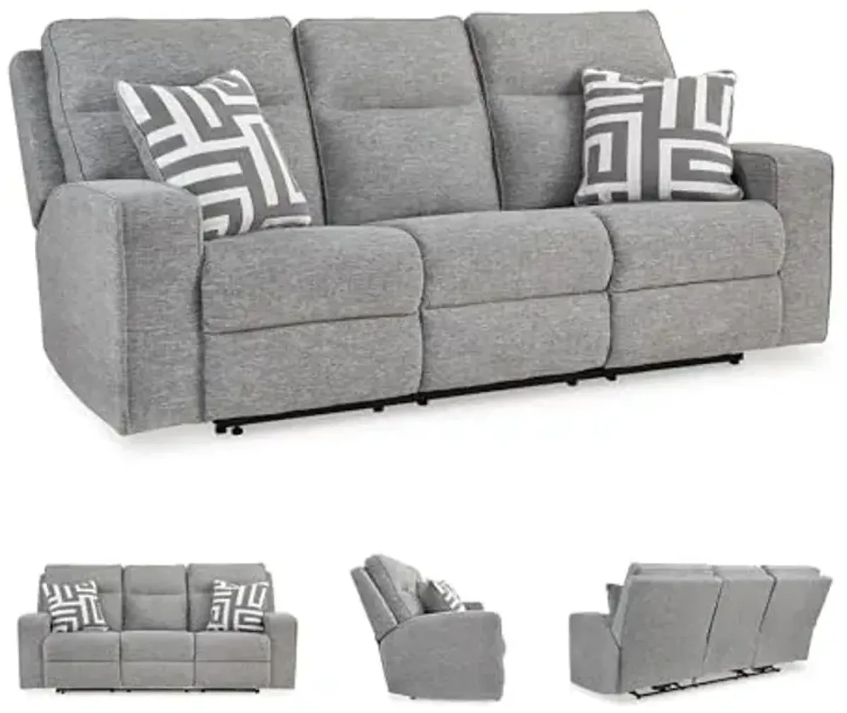 Signature Design by Ashley Biscoe Casual UV Resistant Power Reclining Sofa with Adjustable Headrest and USB Ports, Light Gray