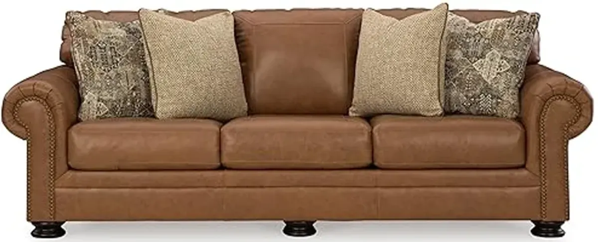 Signature Design by Ashley Carianna Classic Leather Match Sofa with Nailhead Trim, Dark Brown