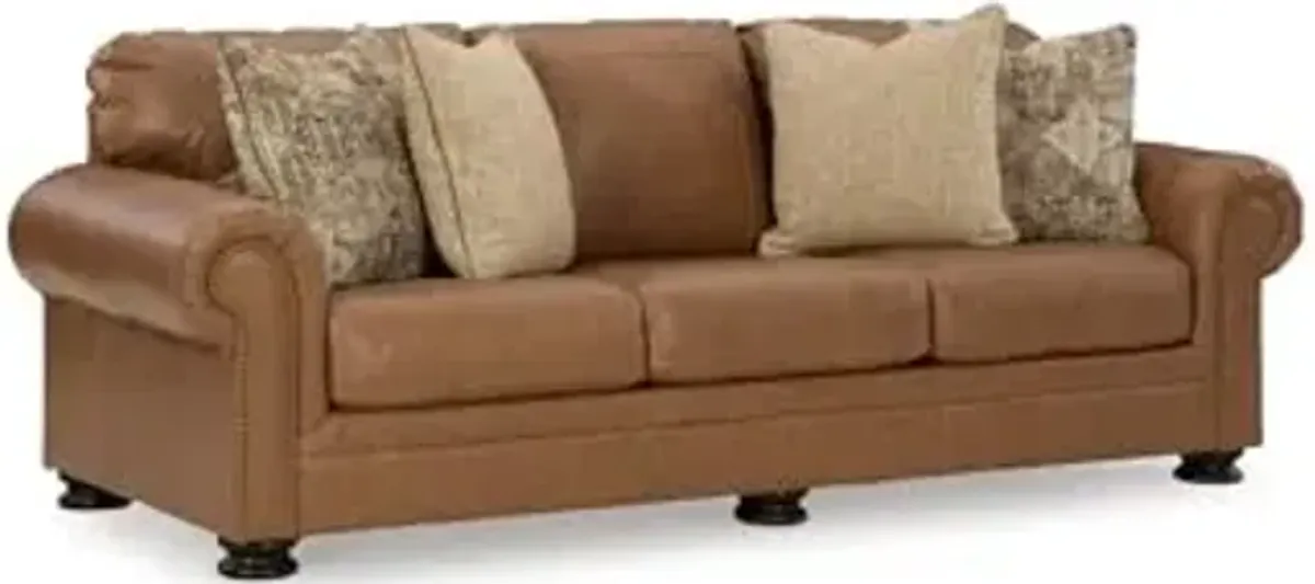 Signature Design by Ashley Carianna Classic Leather Match Sofa with Nailhead Trim, Dark Brown