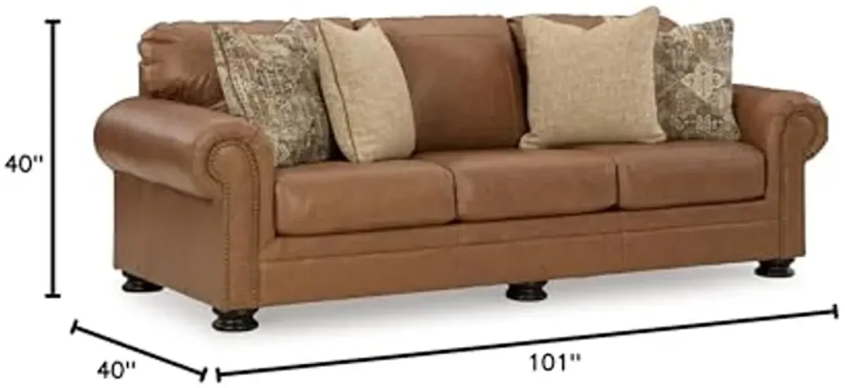 Signature Design by Ashley Carianna Classic Leather Match Sofa with Nailhead Trim, Dark Brown