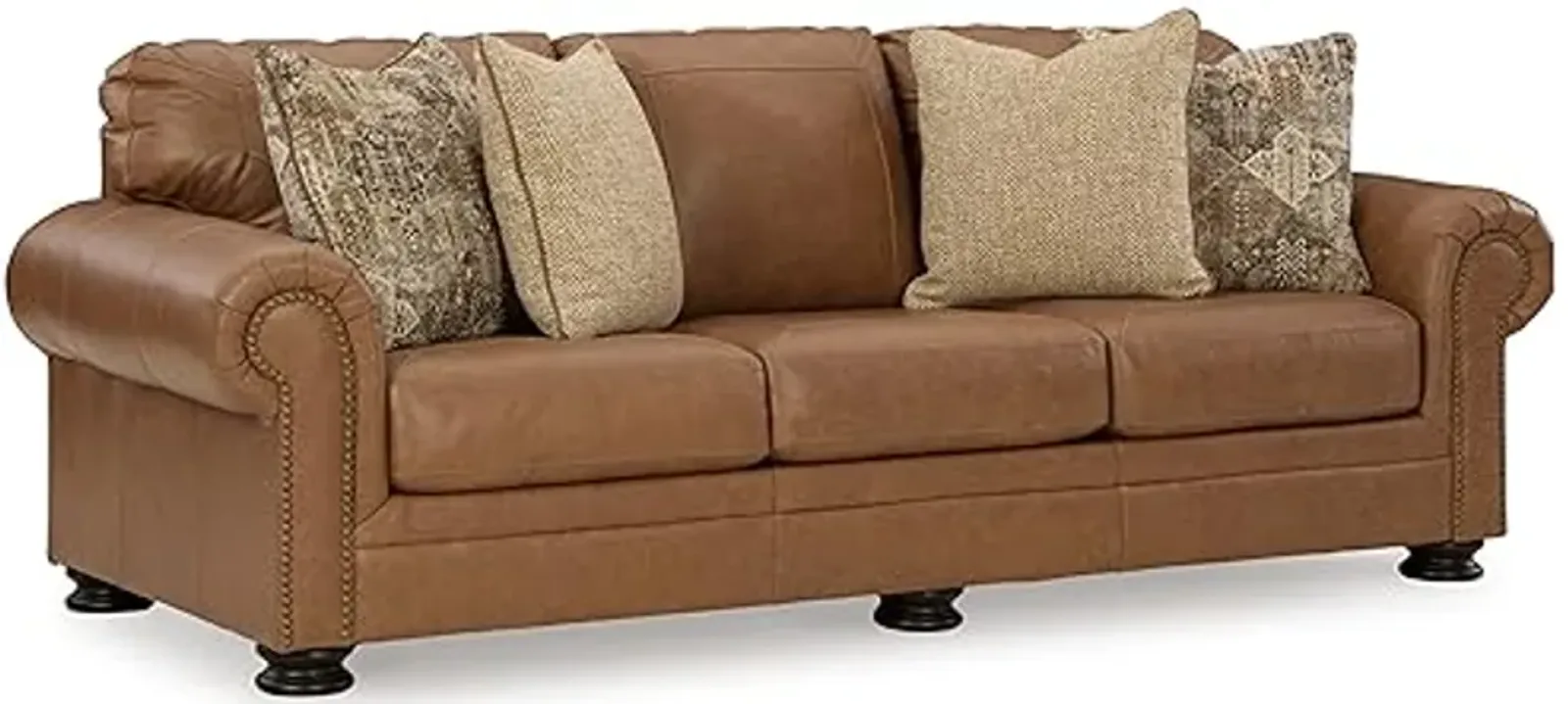 Signature Design by Ashley Carianna Classic Leather Match Sofa with Nailhead Trim, Dark Brown