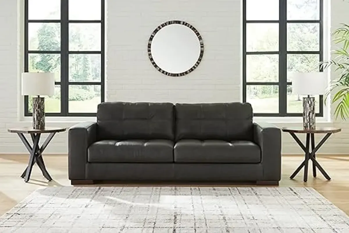 Signature Design by Ashley Luigi Modern Tufted Leather Match Sofa, Black