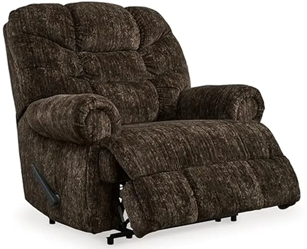 Signature Design by Ashley Movie Man Classic Tufted Velvet Manual Zero Wall Recliner, Dark Brown