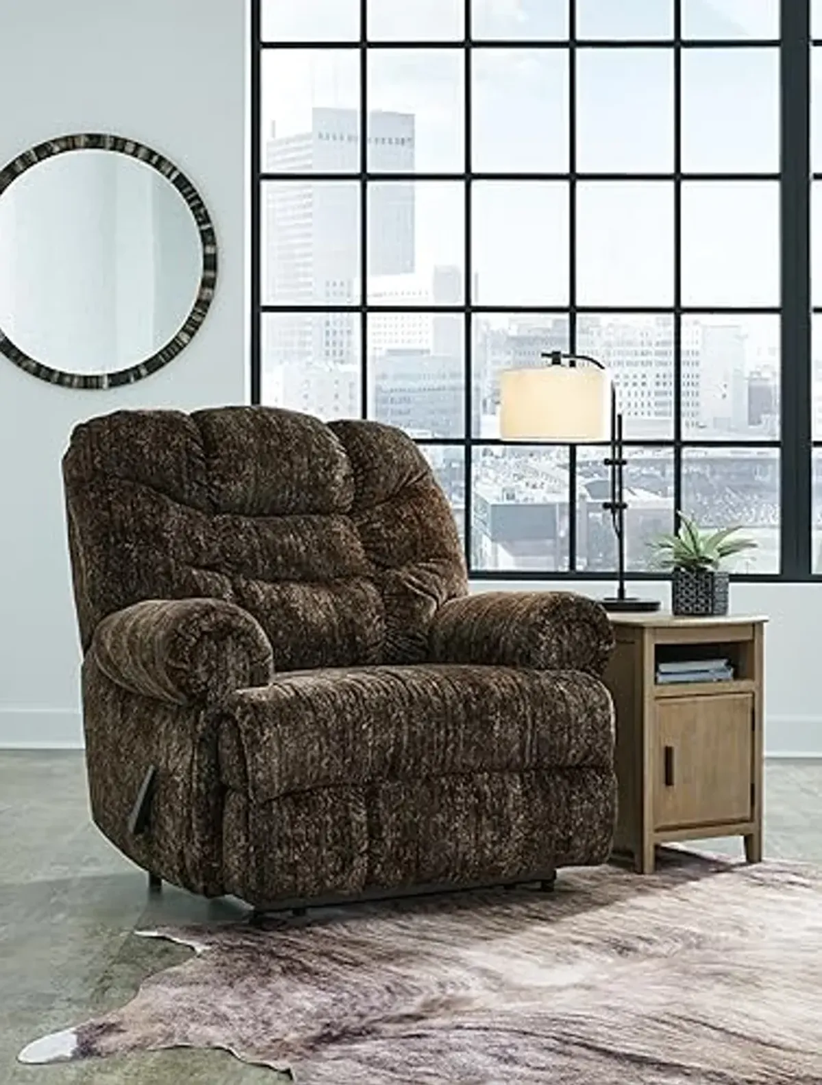 Signature Design by Ashley Movie Man Classic Tufted Velvet Manual Zero Wall Recliner, Dark Brown