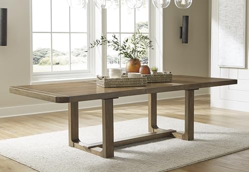 Signature Design by Ashley Cabalynn Farmhouse Dining Extension Table with 1 Removable Center Leaf, Light Brown