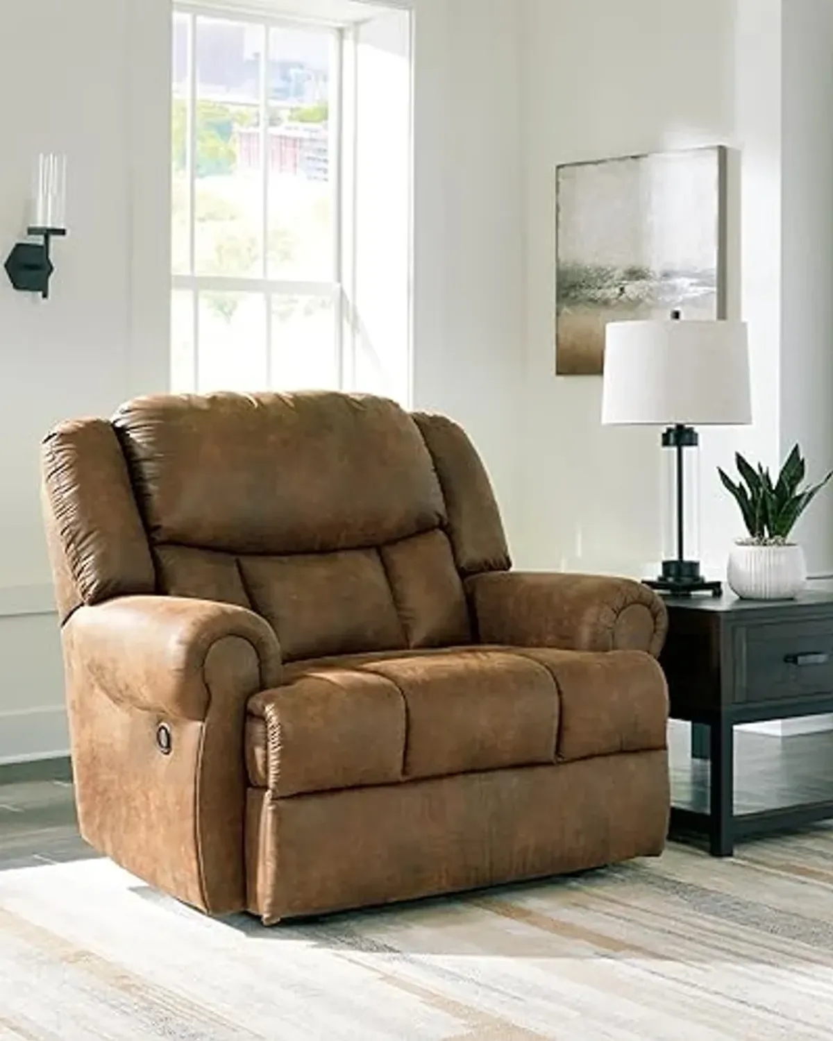 Signature Design by Ashley Boothbay Classic Faux Leather Manual Oversized Recliner, Dark Brown