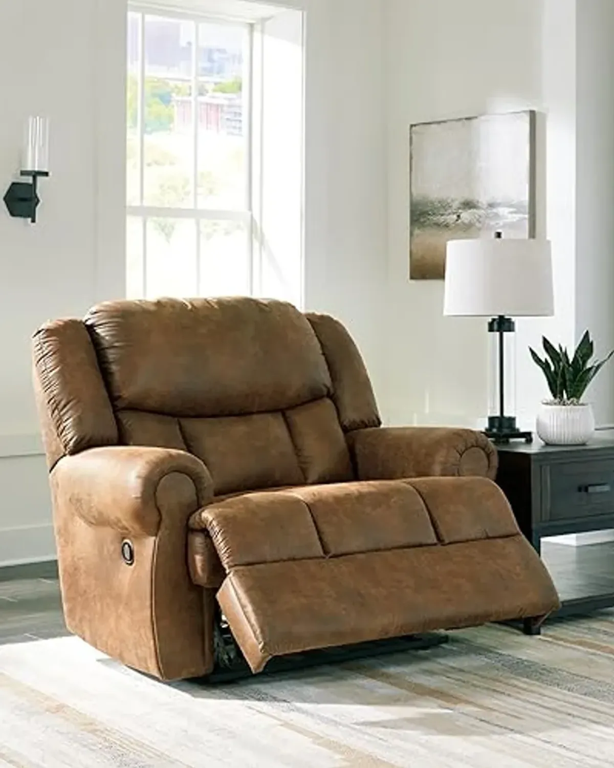 Signature Design by Ashley Boothbay Classic Faux Leather Manual Oversized Recliner, Dark Brown