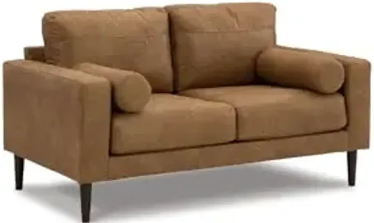Signature Design by Ashley Telora Modern Faux Leather Loveseat with 2 Bolster Pillows, Dark Brown