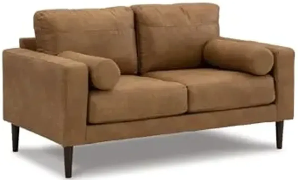 Signature Design by Ashley Telora Modern Faux Leather Loveseat with 2 Bolster Pillows, Dark Brown