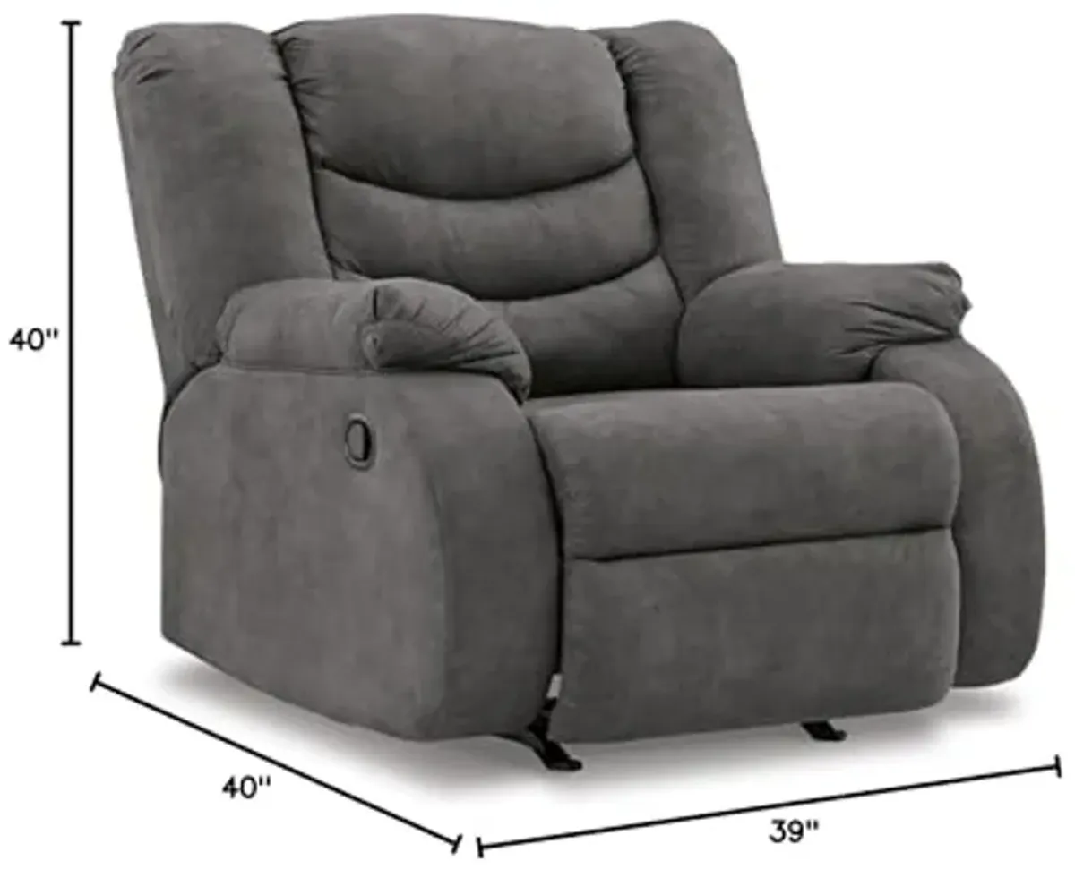 Signature Design by Ashley Partymate Contemporary Faux Leather Manual Rocker Recliner, Gray