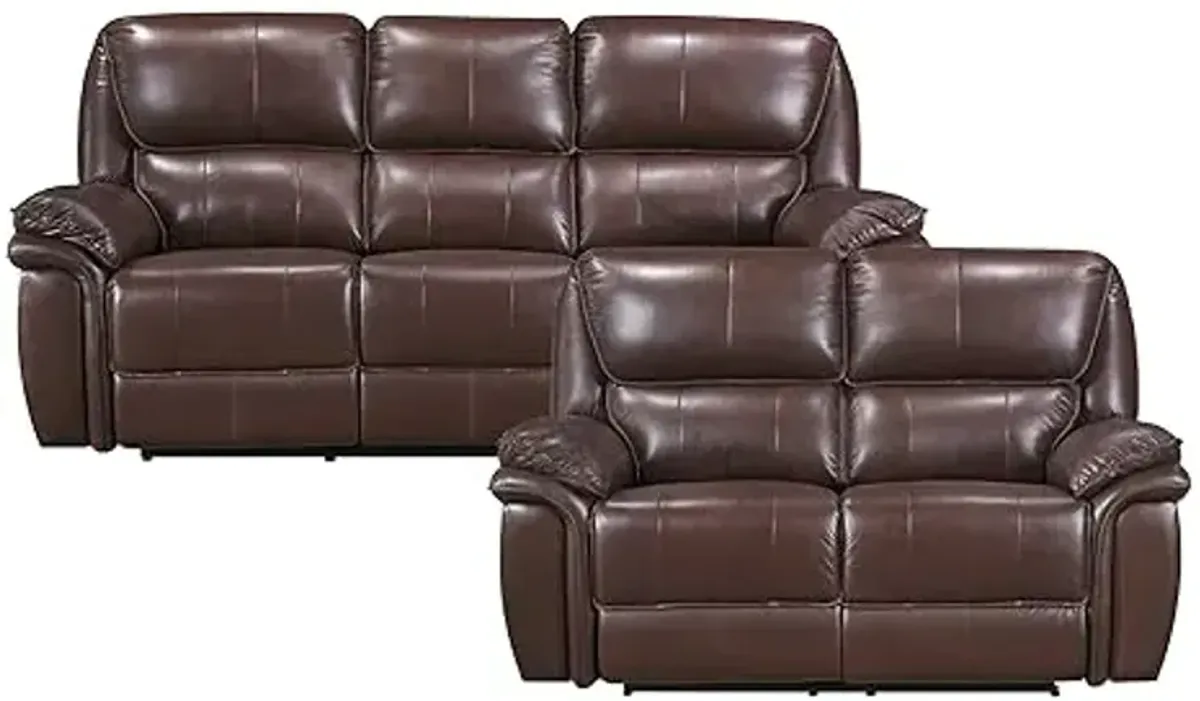 Lexicon Brim Wall-Hugger Manual Lay Flat Reclining Living Room Sofa Set, 2-Piece, Brown