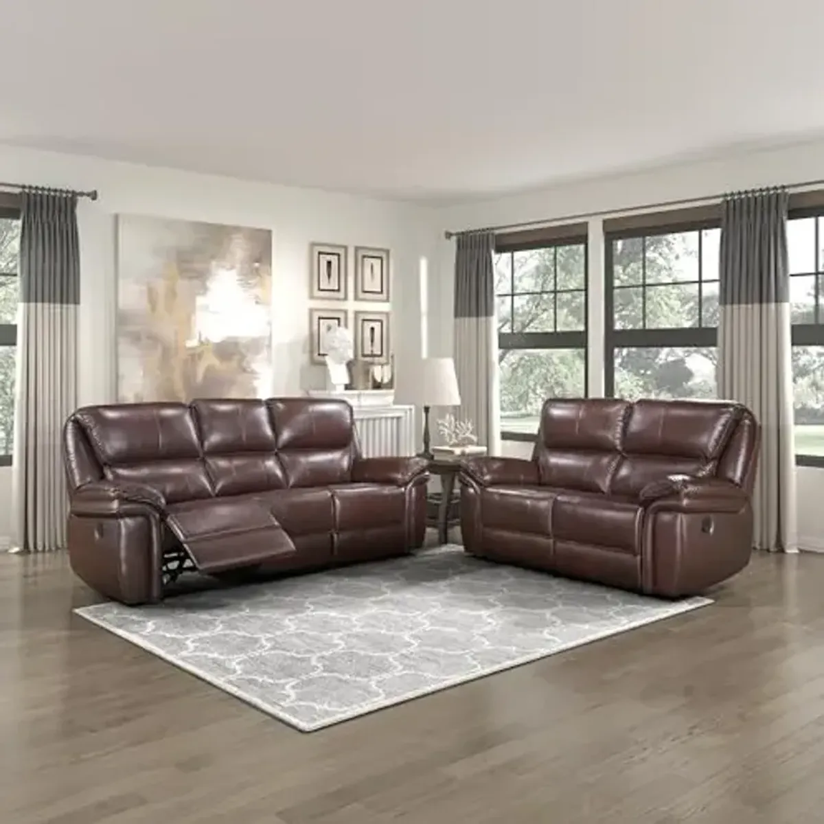 Lexicon Brim Wall-Hugger Manual Lay Flat Reclining Living Room Sofa Set, 2-Piece, Brown