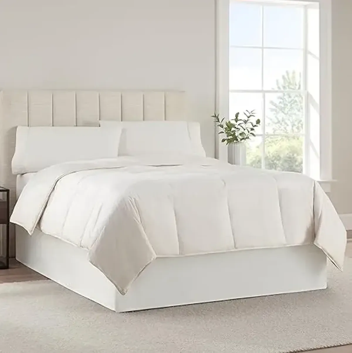 SERTA Modern Solid Bed Skirt, Hotel Quality Dust Ruffle with 13 Inch Drop, Machine Washable, Twin, White