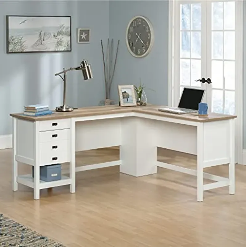 Sauder Cottage Road L-Desk and Sauder August Hill Lateral File, Soft White Finish