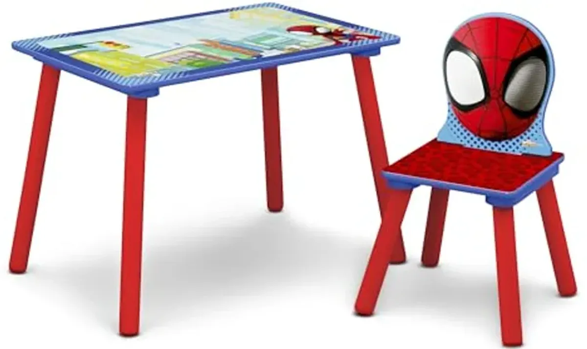 Delta Children - Marvel Spidey and His Amazing Friends 4-Piece Toddler Room-in-a-Box Set – Includes Sleep and Play Toddler Bed, Table, 1 Chair and Toy Box, Blue/Red