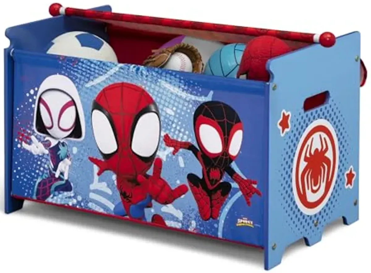 Delta Children - Marvel Spidey and His Amazing Friends 4-Piece Toddler Room-in-a-Box Set – Includes Sleep and Play Toddler Bed, Table, 1 Chair and Toy Box, Blue/Red