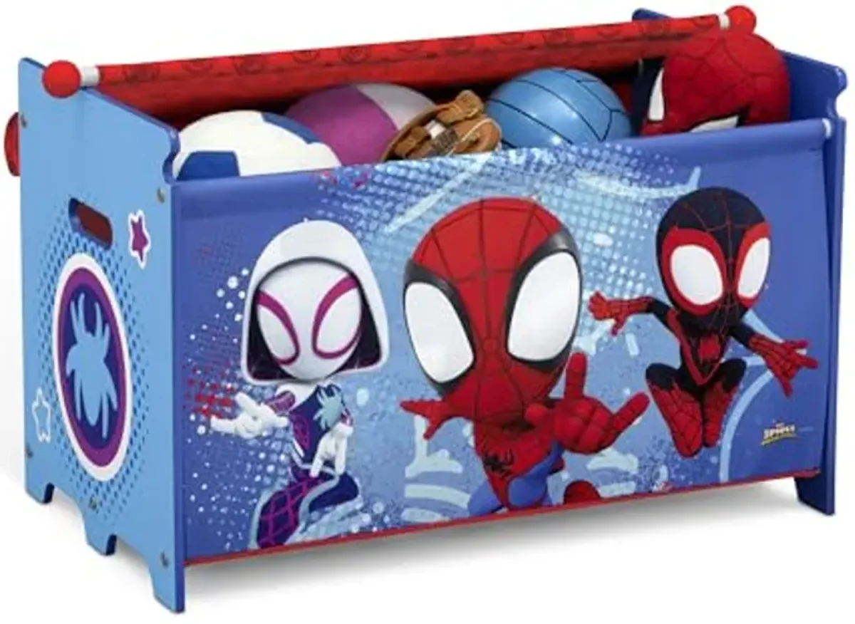 Delta Children - Marvel Spidey and His Amazing Friends 4-Piece Toddler Room-in-a-Box Set – Includes Sleep and Play Toddler Bed, Table, 1 Chair and Toy Box, Blue/Red