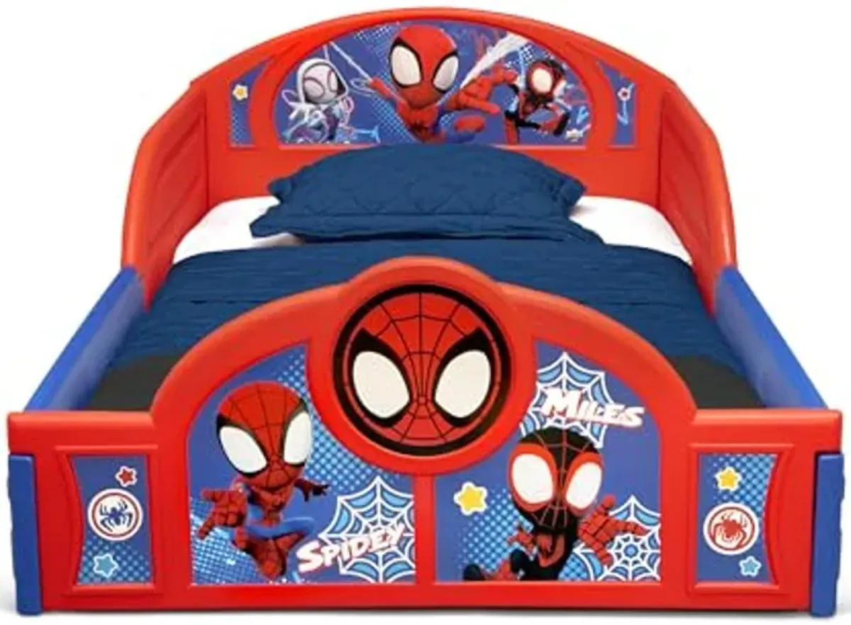 Delta Children - Marvel Spidey and His Amazing Friends 4-Piece Toddler Room-in-a-Box Set – Includes Sleep and Play Toddler Bed, Table, 1 Chair and Toy Box, Blue/Red