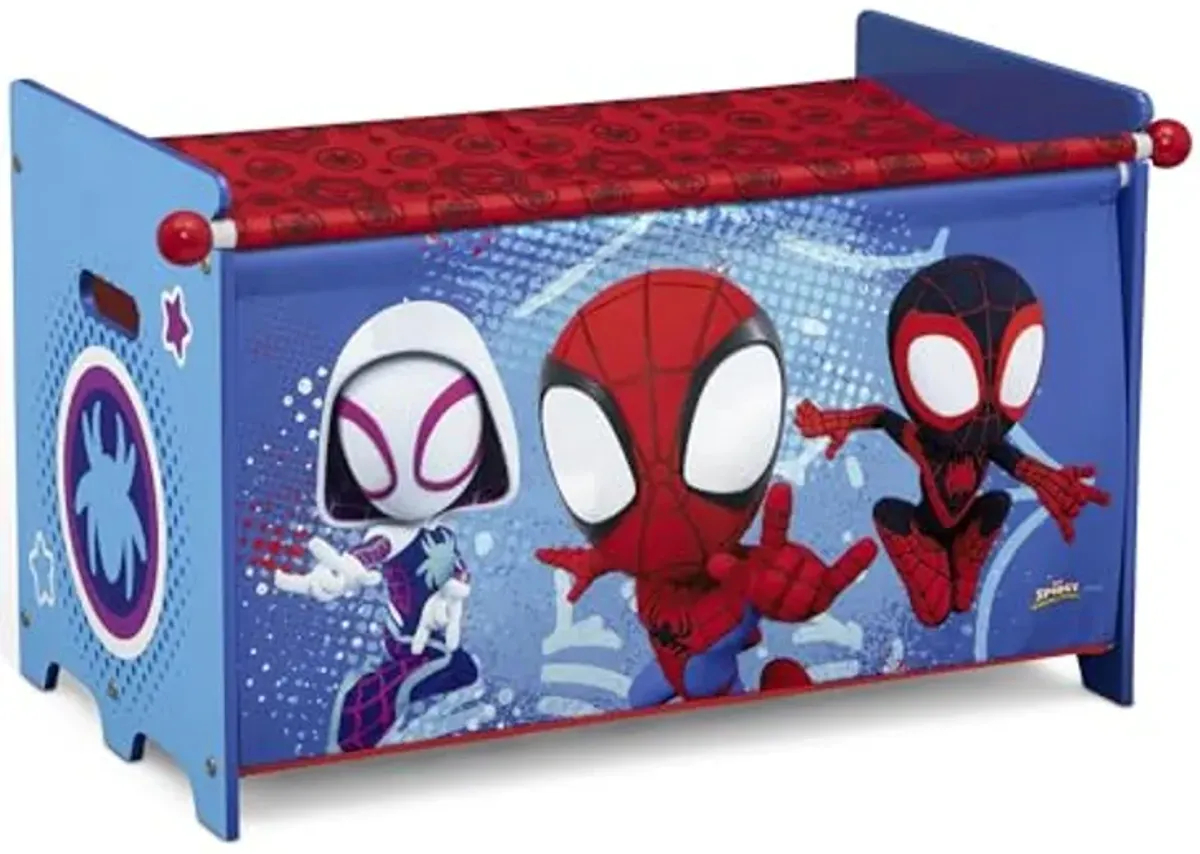 Delta Children - Marvel Spidey and His Amazing Friends 4-Piece Toddler Room-in-a-Box Set – Includes Sleep and Play Toddler Bed, Table, 1 Chair and Toy Box, Blue/Red