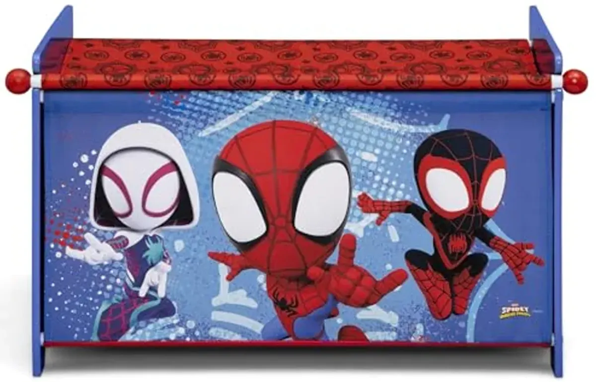 Delta Children - Marvel Spidey and His Amazing Friends 4-Piece Toddler Room-in-a-Box Set – Includes Sleep and Play Toddler Bed, Table, 1 Chair and Toy Box, Blue/Red