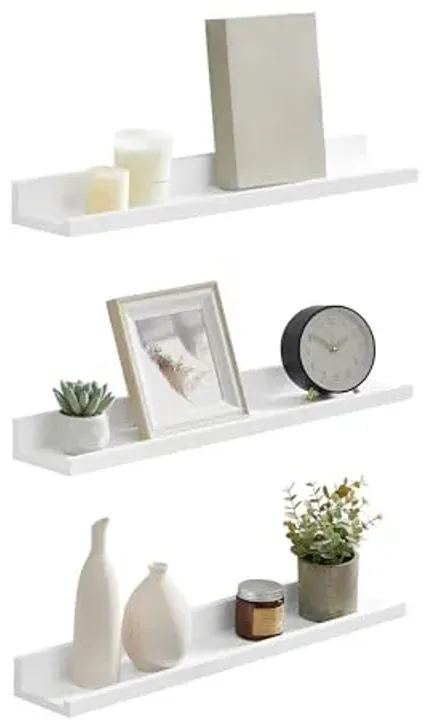 SONGMICS Floating Shelves, Set of 3 Wall Shelves, 31.5-Inch Wide, for Photo Frames and Trinkets, for Living Room, Home Office, Kitchen, Bathroom, White ULWS081W01