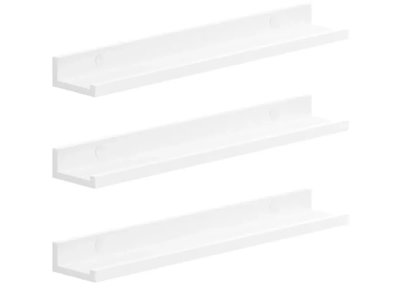 SONGMICS Floating Shelves, Set of 3 Wall Shelves, 23.6-Inch Wide, for Photo Frames and Trinkets, for Living Room, Home Office, Kitchen, Bathroom, White ULWS061W01