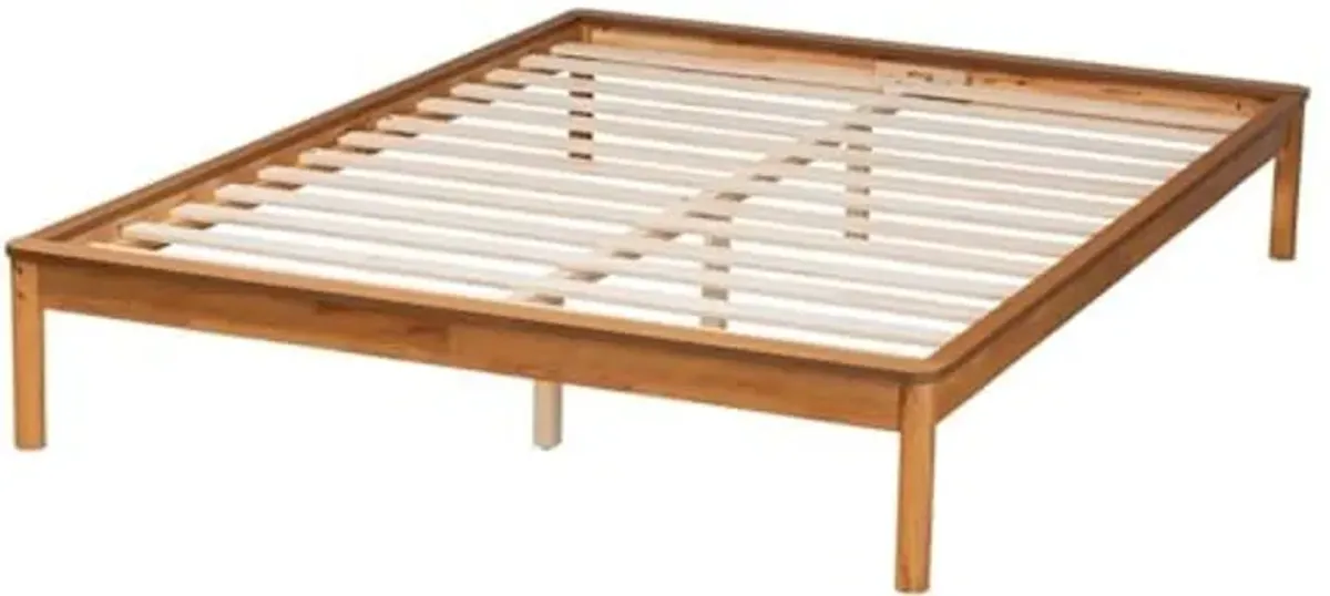 Baxton Studio Efren Mid-Century Modern Honey Oak Finished Wood Full Size Bed Frame