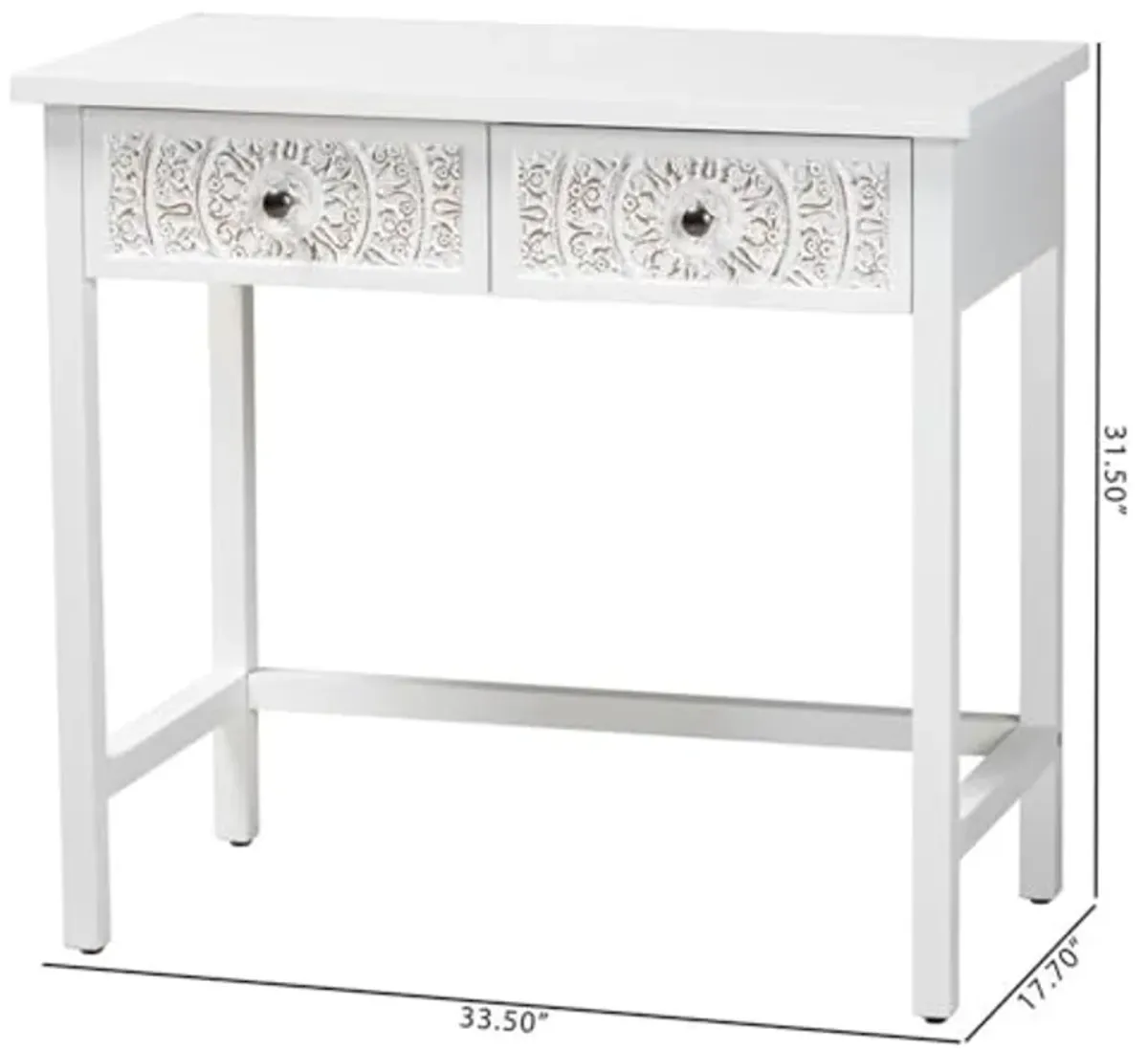 Baxton Studio Yelena Classic and Traditional White Finished Wood 2-Drawer Console Table