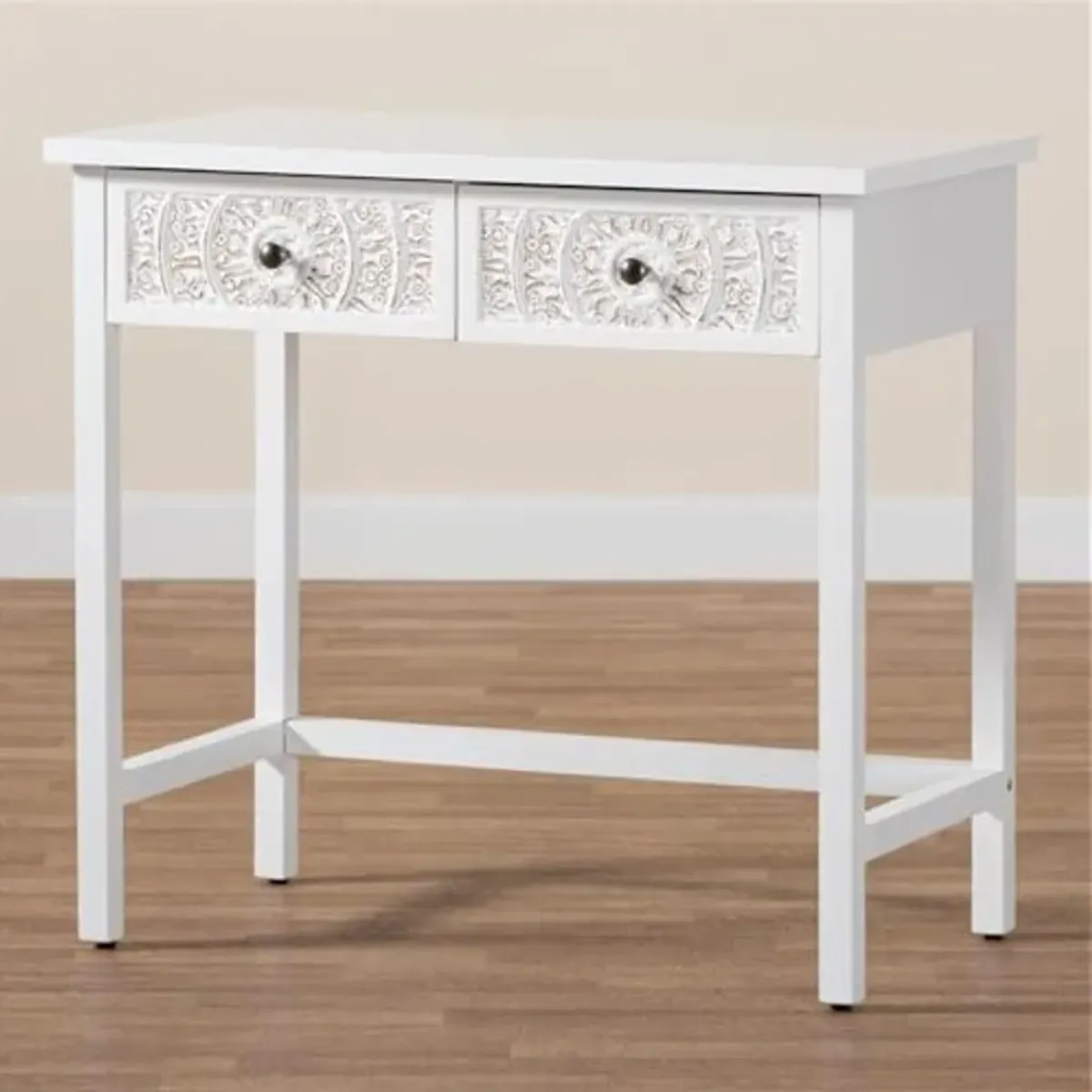 Baxton Studio Yelena Classic and Traditional White Finished Wood 2-Drawer Console Table