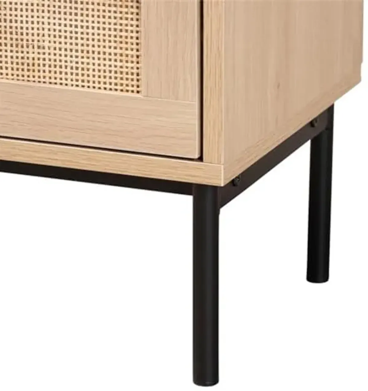 Baxton Studio Sherwin Mid-Century Modern Light Brown and Black 2-Drawer End Table with Woven Rattan Accent