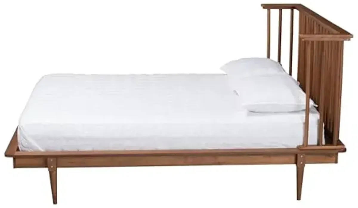 Baxton Studio Flint Mid-Century Modern Ash Walnut Finished Wood King Size Platform Bed