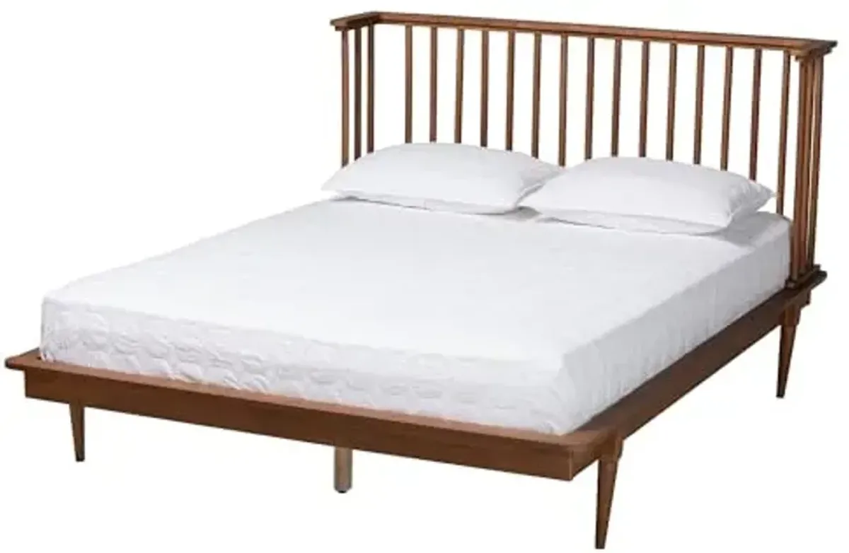 Baxton Studio Flint Mid-Century Modern Ash Walnut Finished Wood King Size Platform Bed