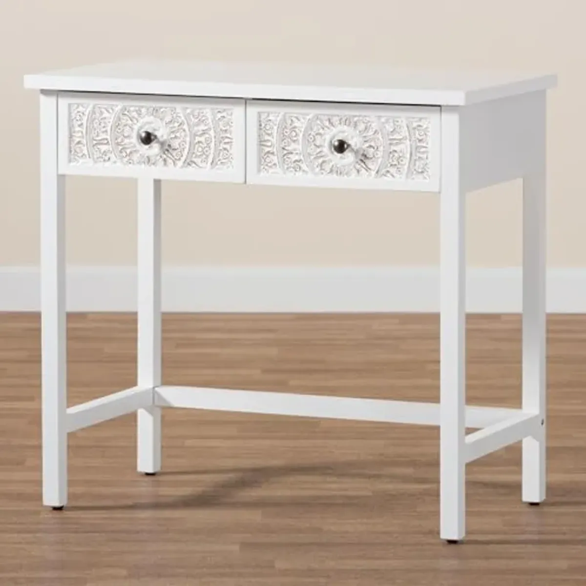 Baxton Studio Yelena Console Table, 2-Drawer, White/Chrome