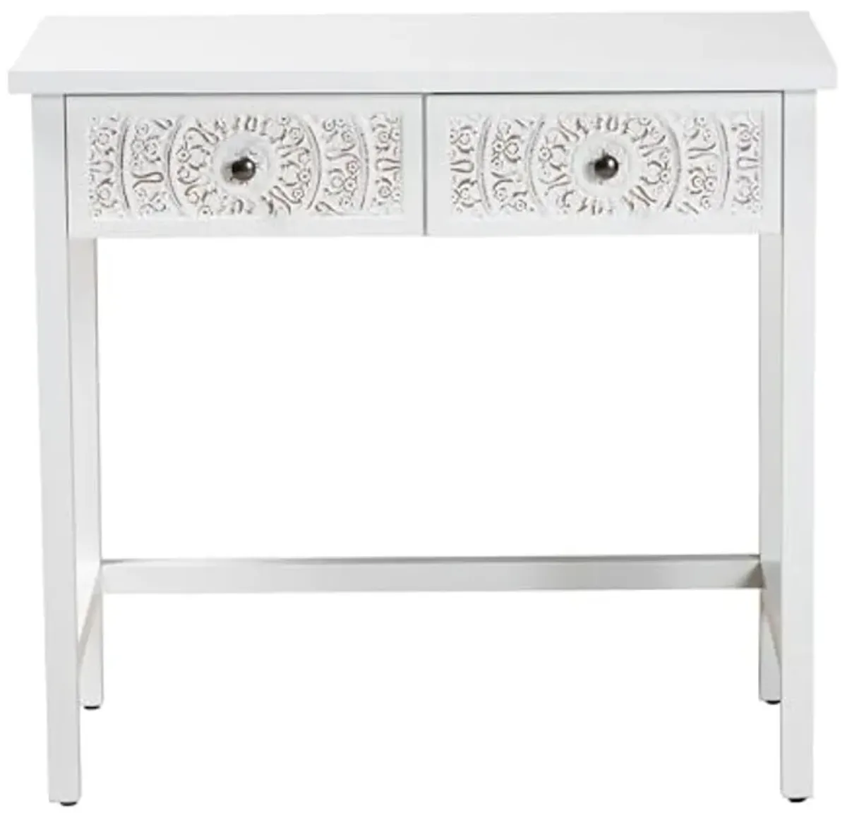 Baxton Studio Yelena Console Table, 2-Drawer, White/Chrome