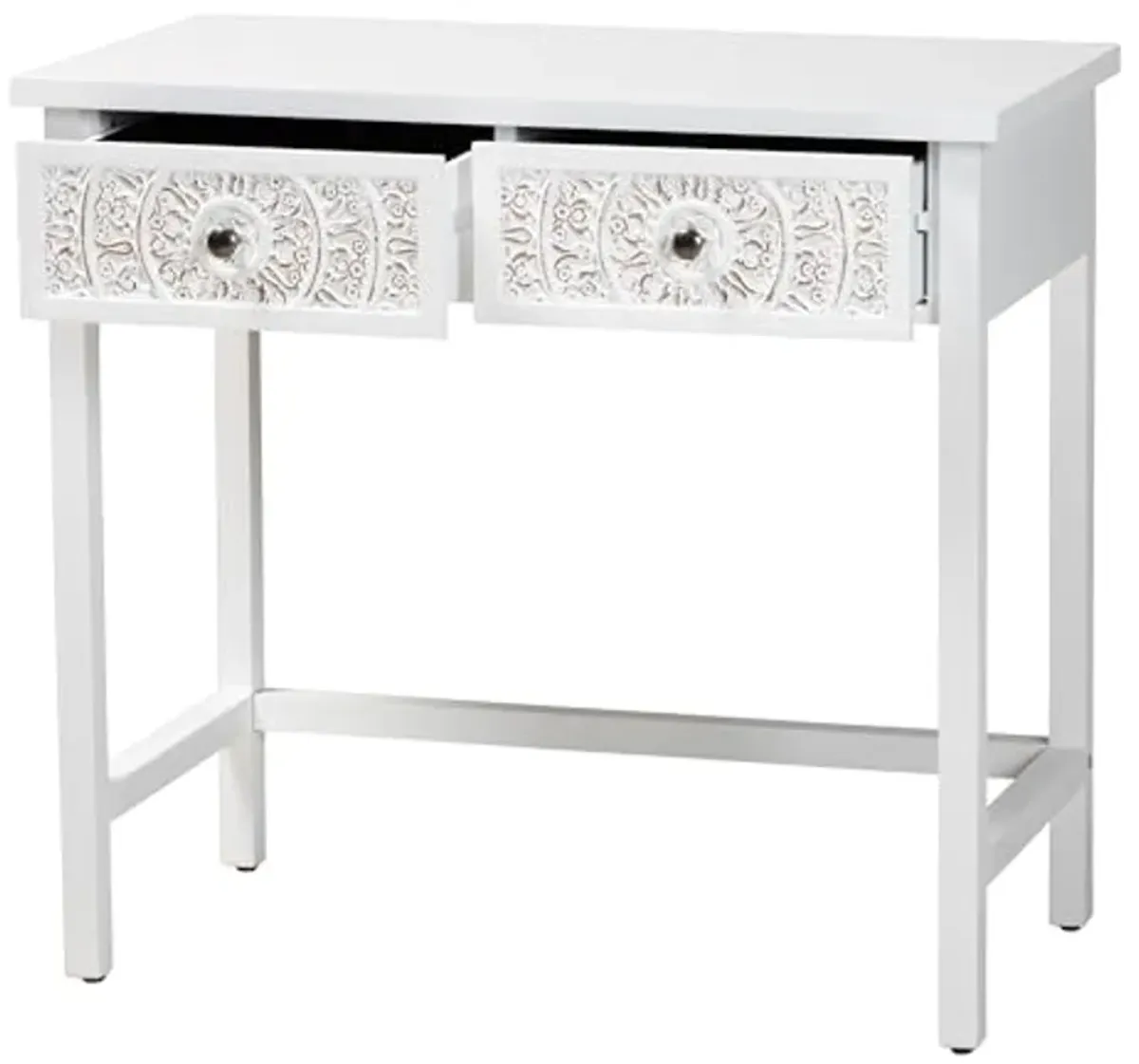 Baxton Studio Yelena Console Table, 2-Drawer, White/Chrome