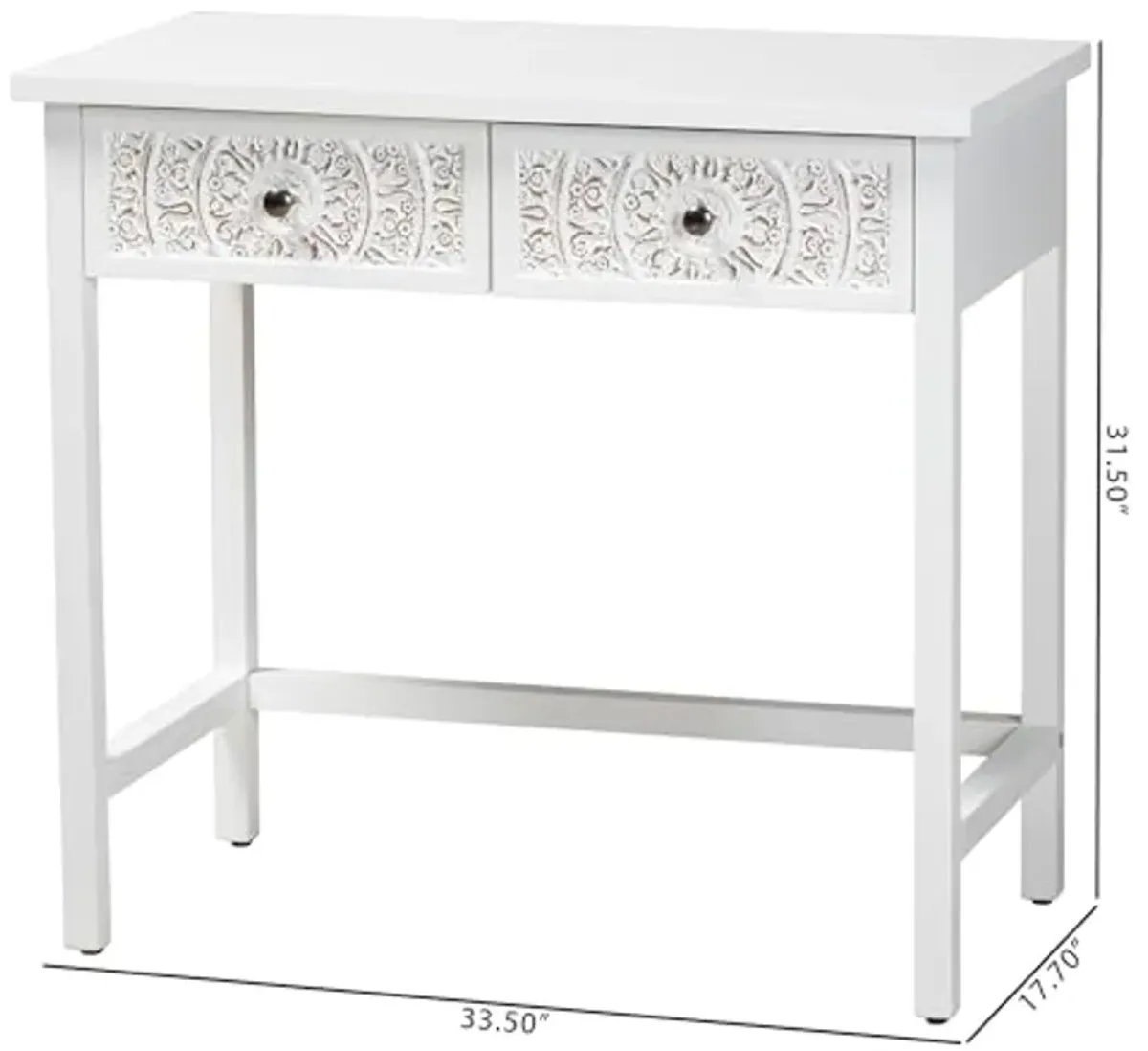 Baxton Studio Yelena Console Table, 2-Drawer, White/Chrome