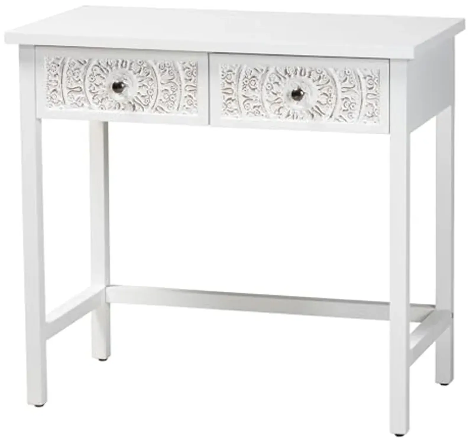 Baxton Studio Yelena Console Table, 2-Drawer, White/Chrome