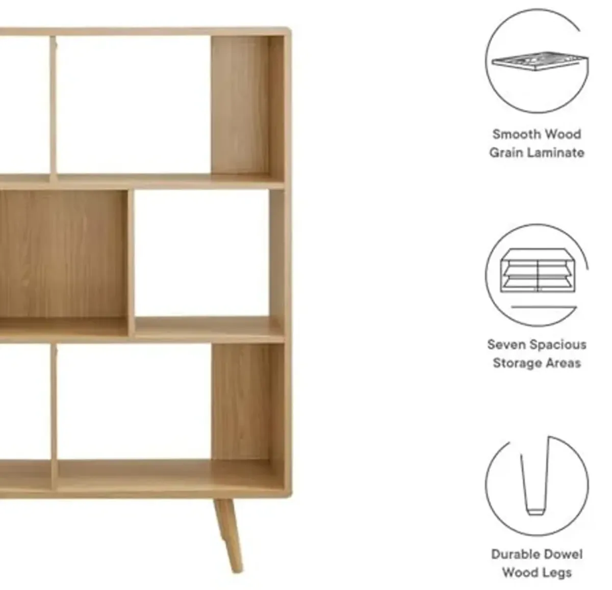 Modway EEI-2529-OAK Transmit 7 Shelf Wood Grain Bookcase, Oak