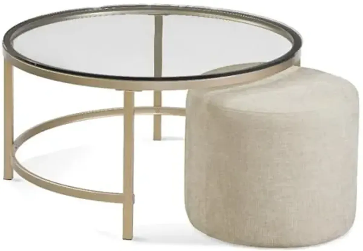 Bassett Mirror Company Anderson Round Nesting Cocktail Table in Gold Metal with Glass Top